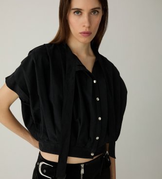 LAAGAM Blusa Kora plissada preta