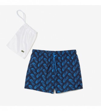 Lacoste Recycled polyester swimming costume with navy print