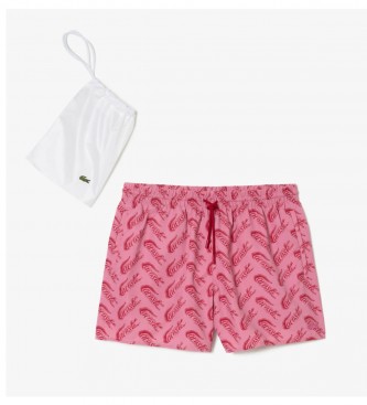 Lacoste Recycled polyester swim trunks with pink print