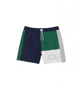 Lacoste Recycled green block colour swimming costume