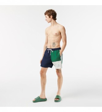 Lacoste Recycled green block colour swimming costume