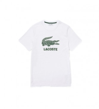 Lacoste White Cotton T-Shirt with Crackle Logo