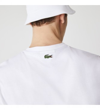 Lacoste White Cotton T-Shirt with Crackle Logo