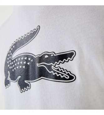 Lacoste T-shirt sportiva con stampa coccodrillo 3D bianca
