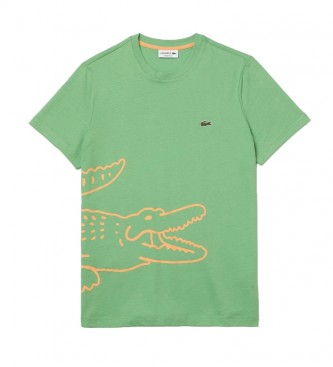 Lacoste T-shirt verde con stampa coccodrillo girocollo