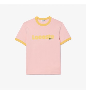 Lacoste T-shirt rosa con dettagli a contrasto