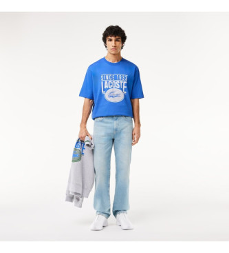Lacoste Niebieski T-shirt z dzianiny o luźnym kroju