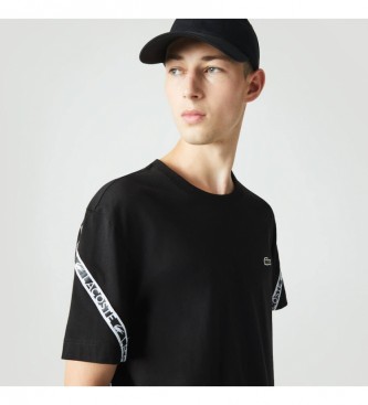 Lacoste T-shirt de coupe normale avec rayures imprimes noires