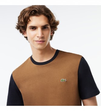 Lacoste Strikket T-shirt i regular fit med brunt blokdesign