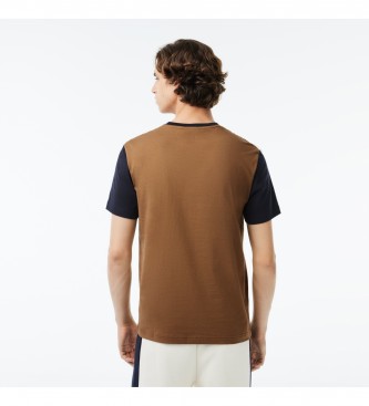 Lacoste Regular fit knitted T-shirt with brown block design
