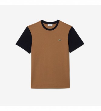 Lacoste T-shirt in maglia dalla vestibilit regolare con design color block marrone