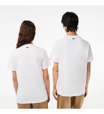 Lacoste T-shirt en coton blanc à grosses mailles, coupe régulière