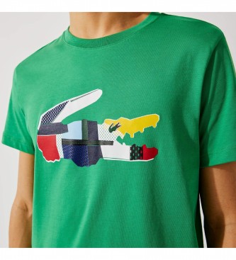 Lacoste T-shirt verde sportiva con patchwork