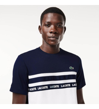 Lacoste Ultra Dry-T-Shirt mit weiem, marineblauem Streifen und Logo