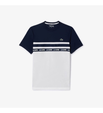 Lacoste Ultra Dry-T-Shirt mit weiem, marineblauem Streifen und Logo