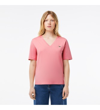 Lacoste T-shirt med avslappnad passform i mjukt rosa stickat tyg