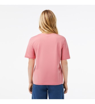 Lacoste T-shirt med avslappnad passform i mjukt rosa stickat tyg