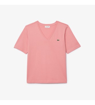 Lacoste T-shirt o luźnym kroju z miękkiej różowej dzianiny
