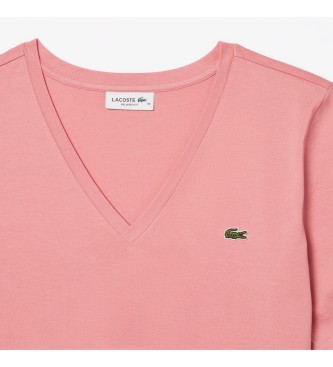 Lacoste T-shirt o luźnym kroju z miękkiej różowej dzianiny