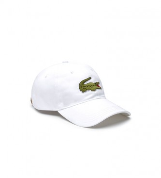 Lacoste White Cotton Oversized Cap with Strap and Crocodile Oversized 
