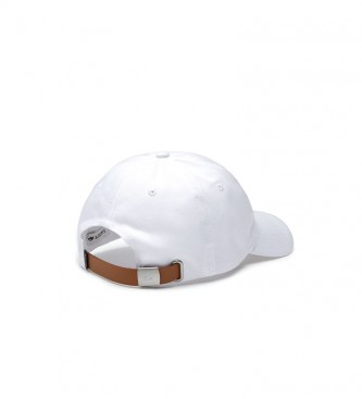 Lacoste White Cotton Oversized Cap with Strap and Crocodile Oversized 