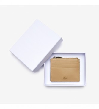 Lacoste Porte-cartes Fitzgerald en cuir beige -10,5x8x1,5cm