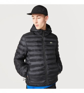 Lacoste Black hooded quilted jacket with hood