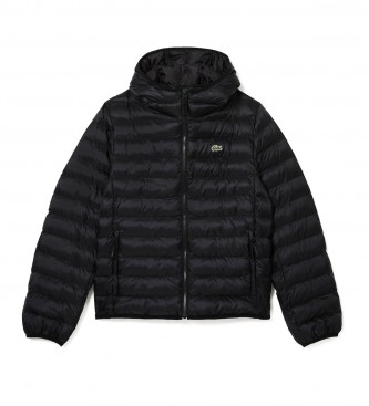 Lacoste Black hooded quilted jacket with hood