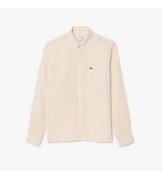 Lacoste Camisa regular fit lino beige