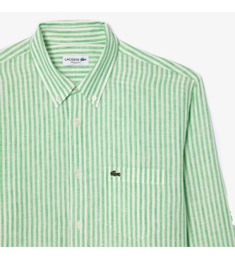 Lacoste Zielona koszula lniana o regularnym kroju