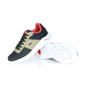 Lacoste Navy, beige block leather trainers