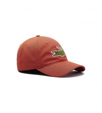Lacoste Red Cotton Oversized Cap with Strap and Crocodile Oversized 