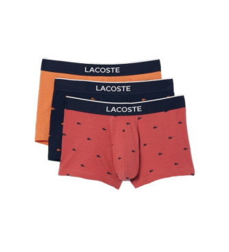 Lacoste Pack 3 Boxer Shorts Detalhes da marca vermelho, azul marinho, laranja