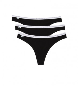 Lacoste Pack of 3 black elastic cotton thongs