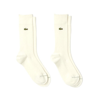 Lacoste Set van twee effen geribde off-white sokken