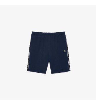 Lacoste Pantaloncini jogger in peluche a righe con logo blu scuro