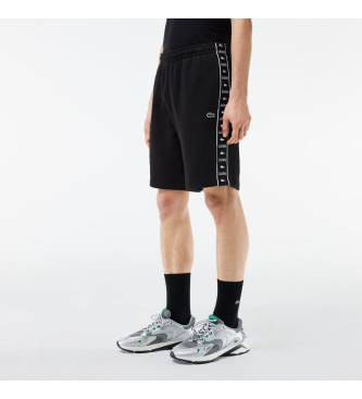 Lacoste Short de jogging en molleton noir  rayures avec logo
