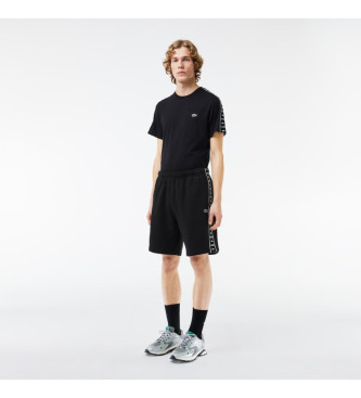 Lacoste Short de jogging en molleton noir  rayures avec logo