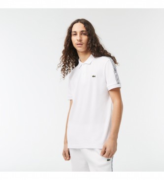 Lacoste Camisa plo listrada piqu com logtipo branco