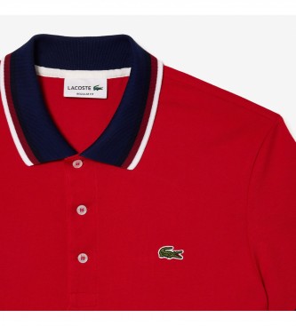 Lacoste Polo de coupe régulière pour hommes en coton piqué extensible avec col contrasté rouge