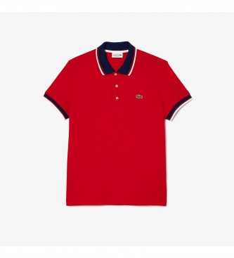 Lacoste Men's regular fit polo shirt in stretch cotton pique with red contrast collar