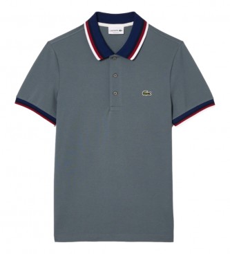 Lacoste Herren-Poloshirt in normaler Passform aus Stretch-Baumwollpikee mit grauem Kontrastkragen