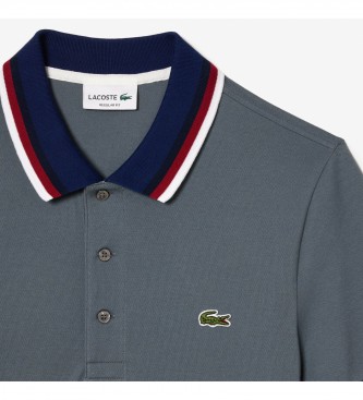 Lacoste Herren-Poloshirt in normaler Passform aus Stretch-Baumwollpikee mit grauem Kontrastkragen