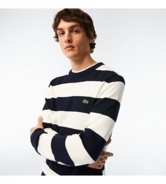 Lacoste Organic knitted jumper with navy, white stripes