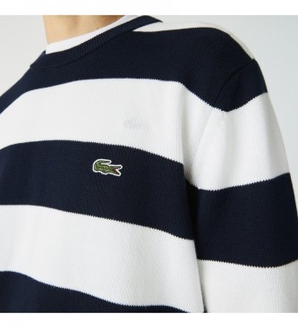 Lacoste Organic knitted jumper with navy, white stripes