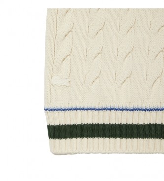 Lacoste Gilet in maglia a trecce di cotone ecologico bianco