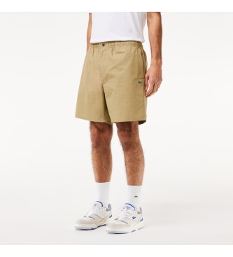 Lacoste Shorts med avslappnad passform i brun poplin