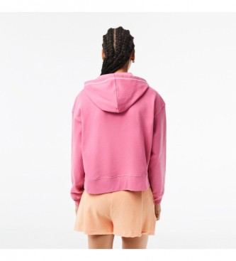 Lacoste Roze sweater met structuurprint en capuchon