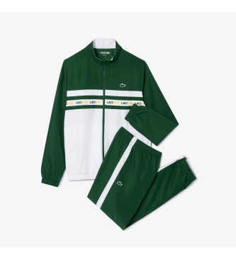 Lacoste Sportowy dres tenisowy z zielonym paskiem i zielonym logo