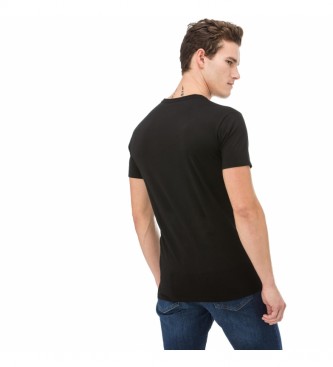 Lacoste T-shirt preta com gola em V e colarinho Pico